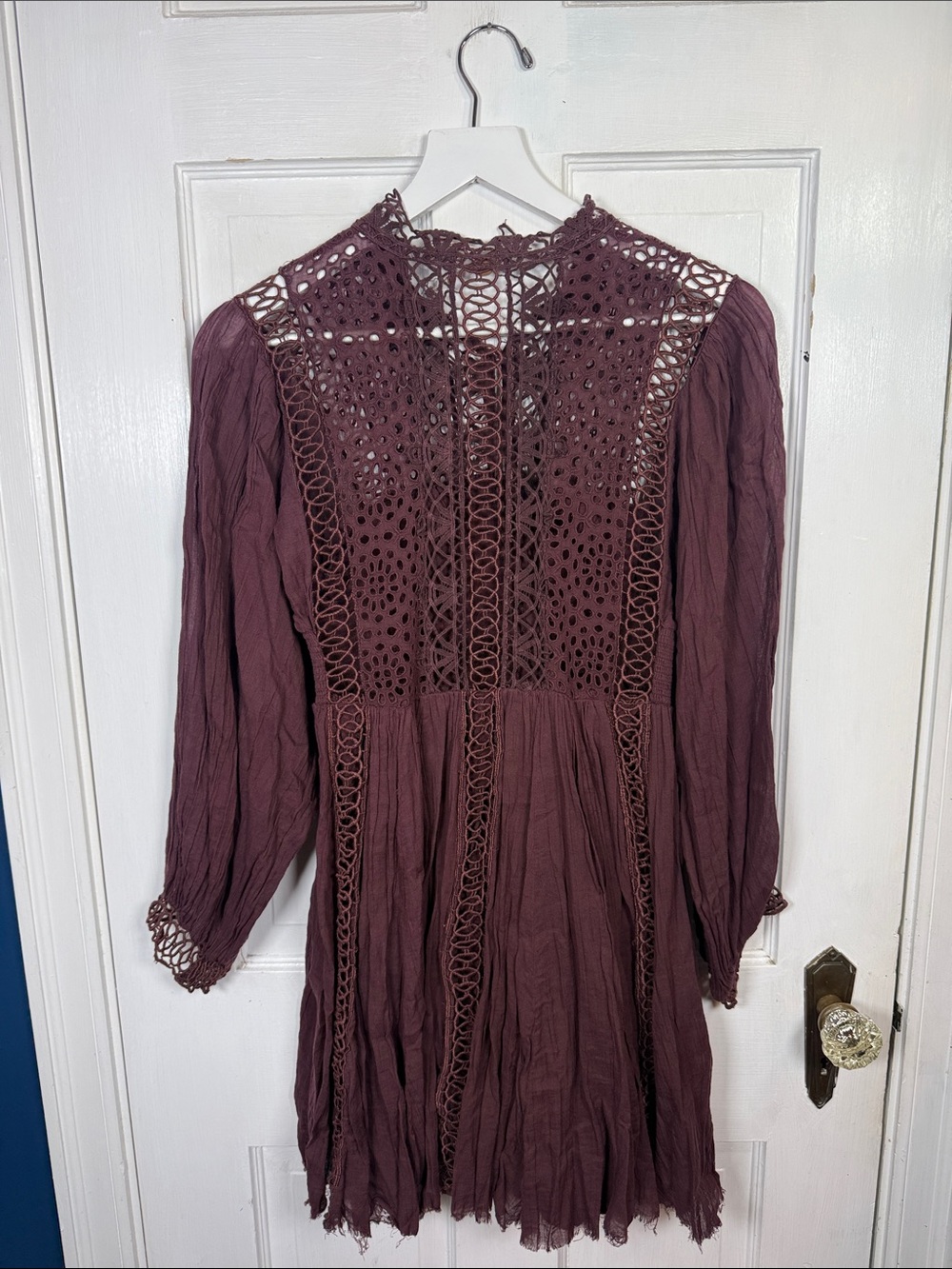 Free People One Karma Eyelet Mini Dress In Burgundy W2413 Sz S - Picture 9 of 10
